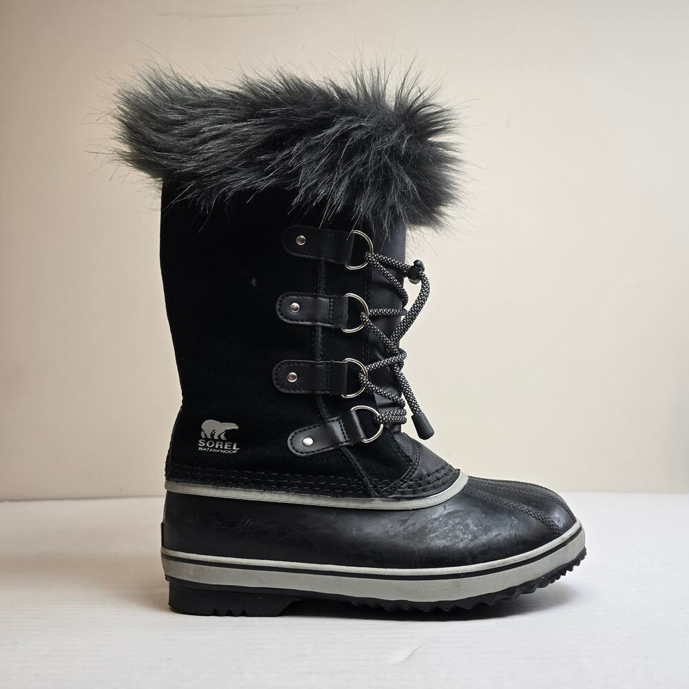 Sorel Joan Of Arctic Boots Size 5 Youth/EUR 37/Womens 6 Black Tall Boots Suede
